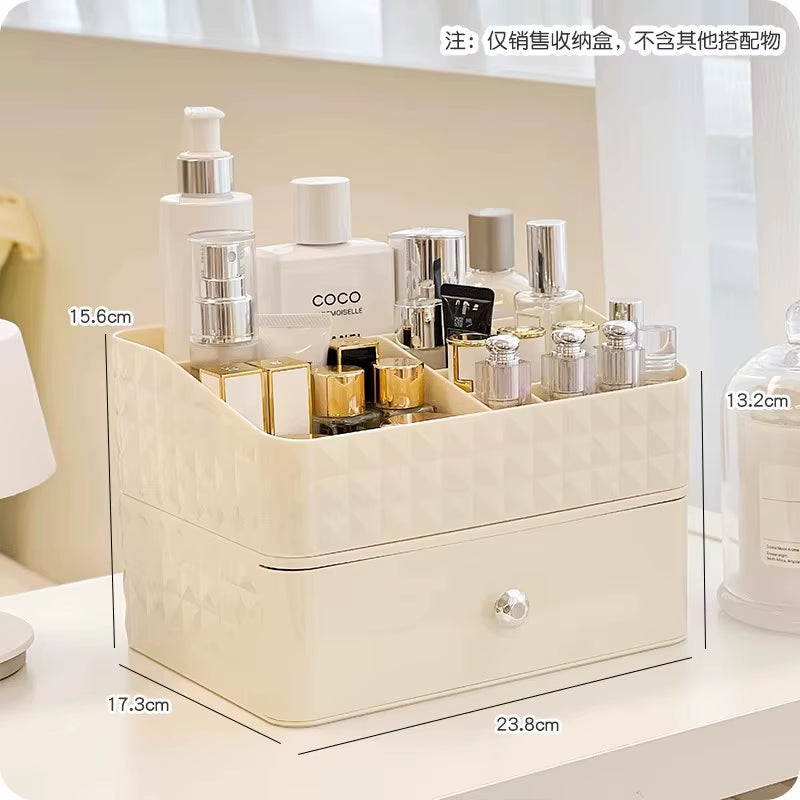 "Sparkle and Organize: Luxurious Multi-Layer Cosmetic Drawer Storage Box for Jewelry, Skin Care, and More!"