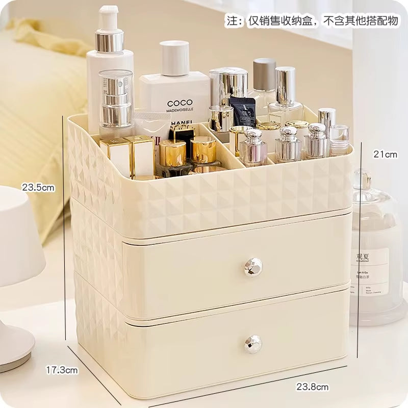 "Sparkle and Organize: Luxurious Multi-Layer Cosmetic Drawer Storage Box for Jewelry, Skin Care, and More!"